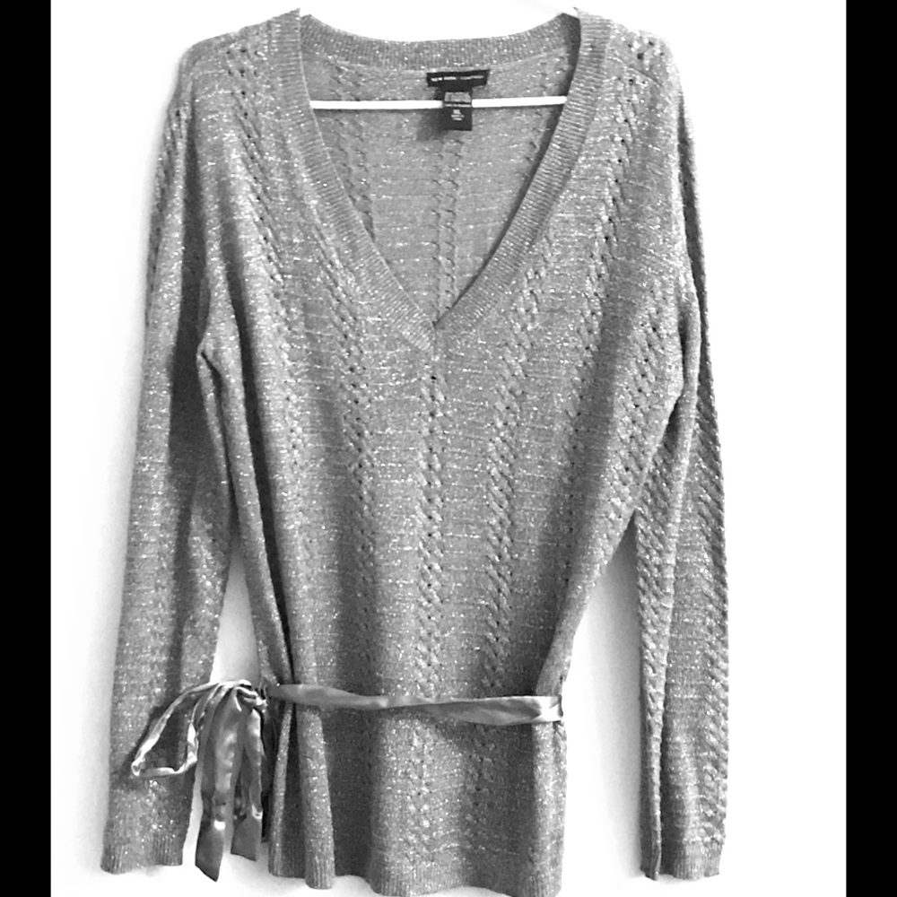 New York & Company Grey Silver Sparkle Sweater